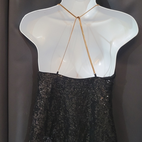 Black and Gold Chain Sequin Halter Top Sparkly Sequin Top - Picture 11 of 14